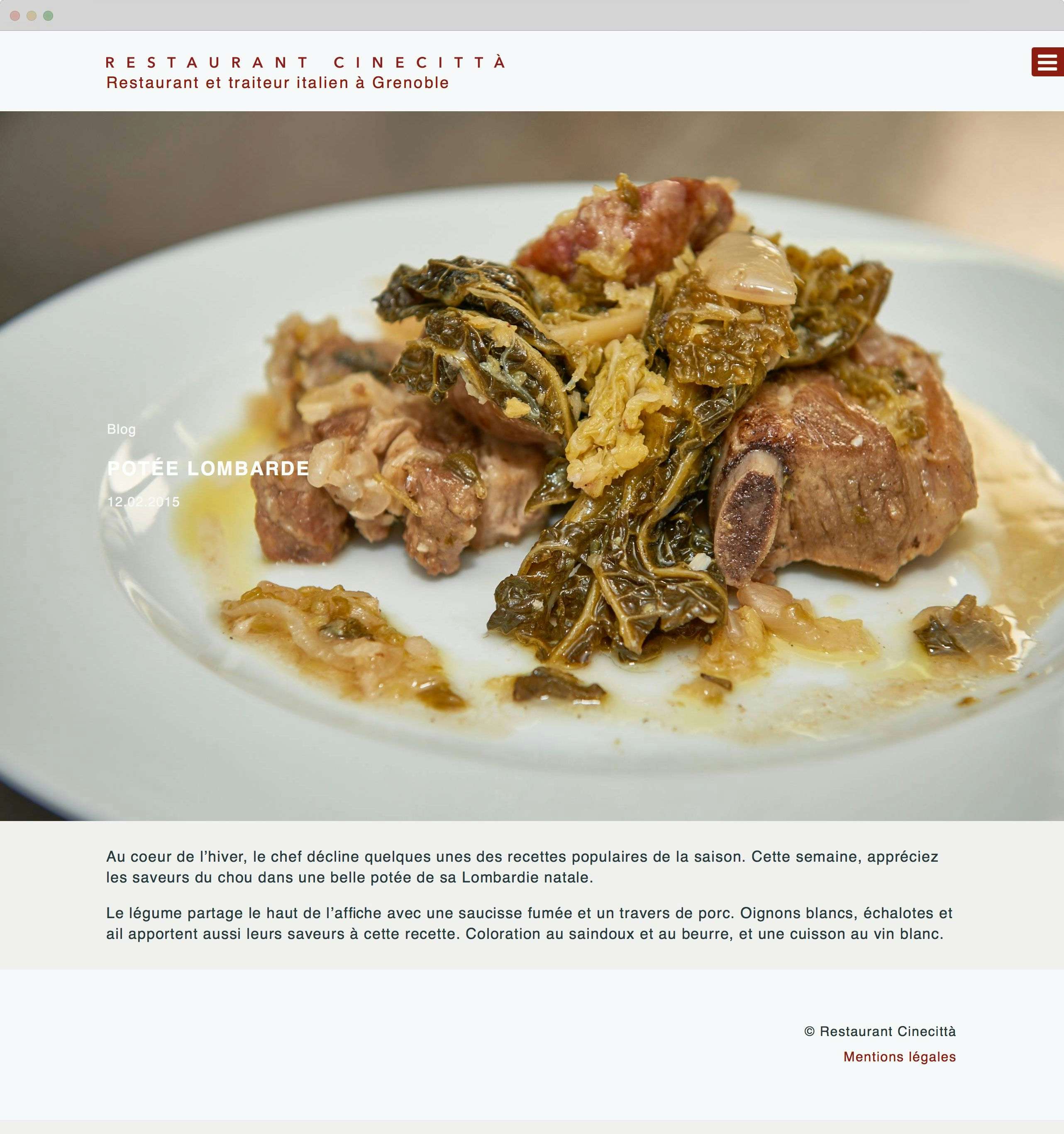 Sample blog post on the Restaurant Cinecittà website
