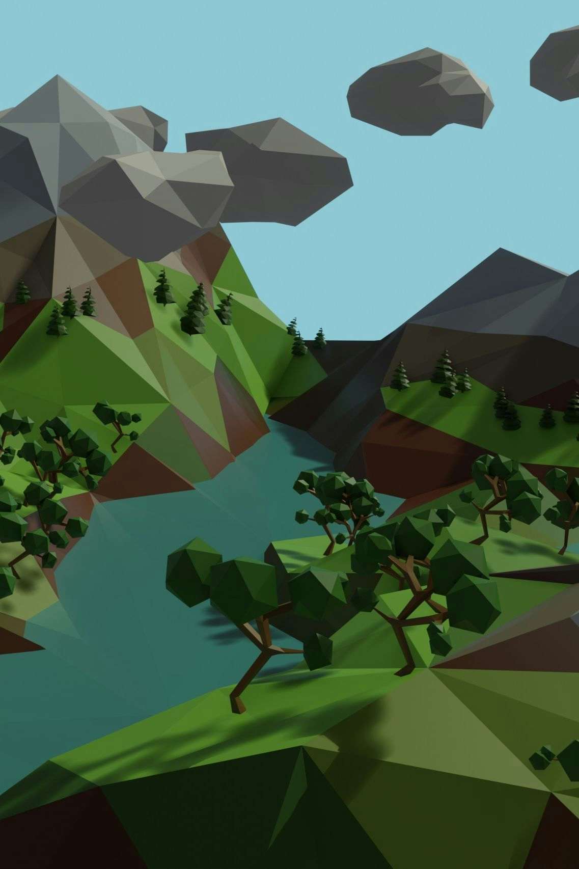 Low poly 3D landscape scene created in Blender by Xavier Wendling