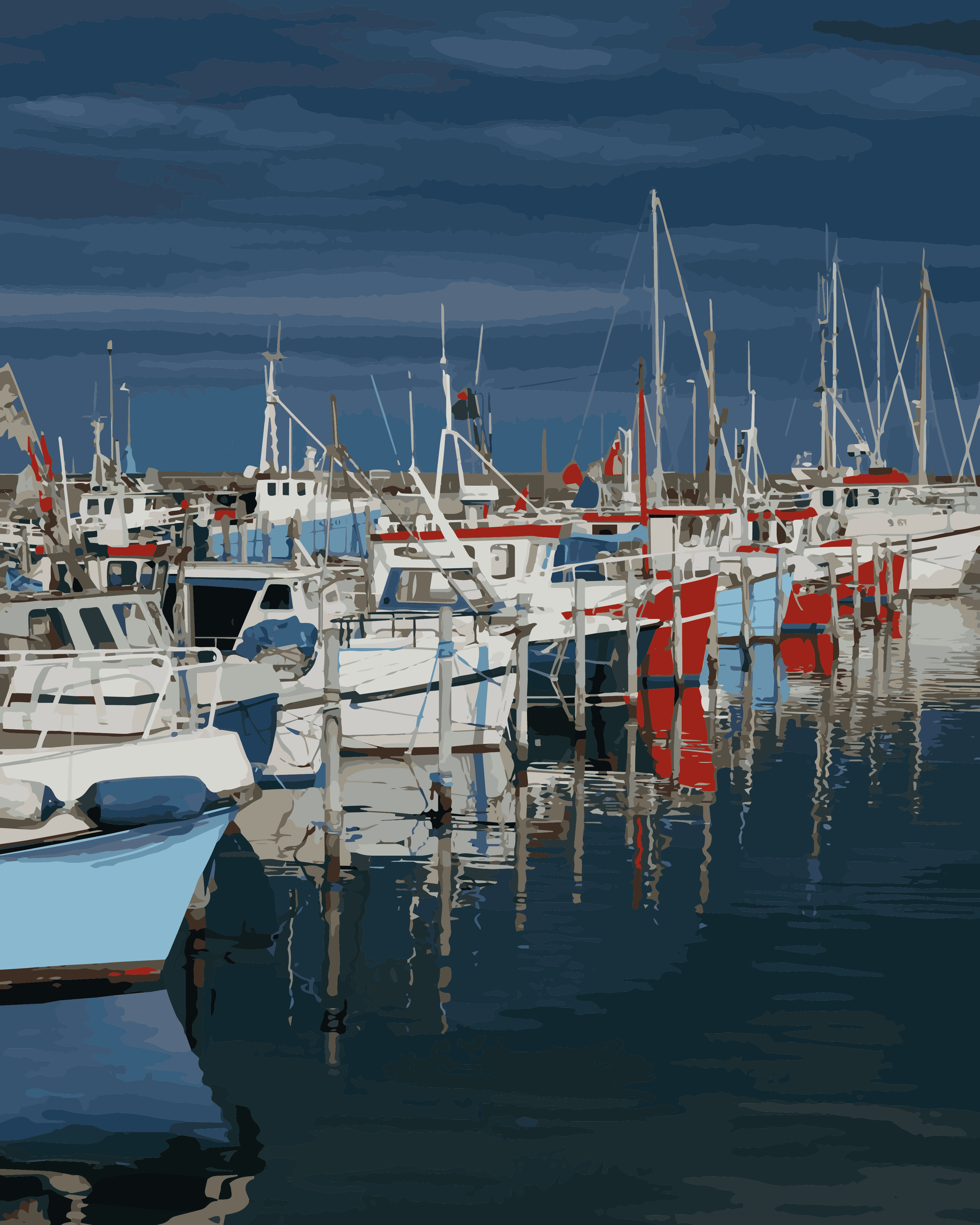 Skagen harbour reflections, photography and illustration by Xavier Wendling