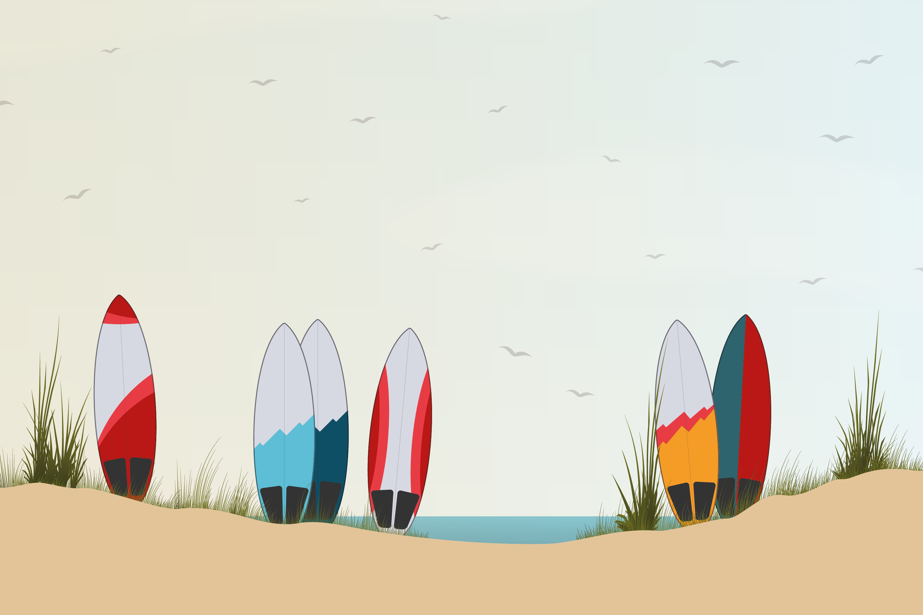 Beach and surf boards illustration by Xavier Wendling