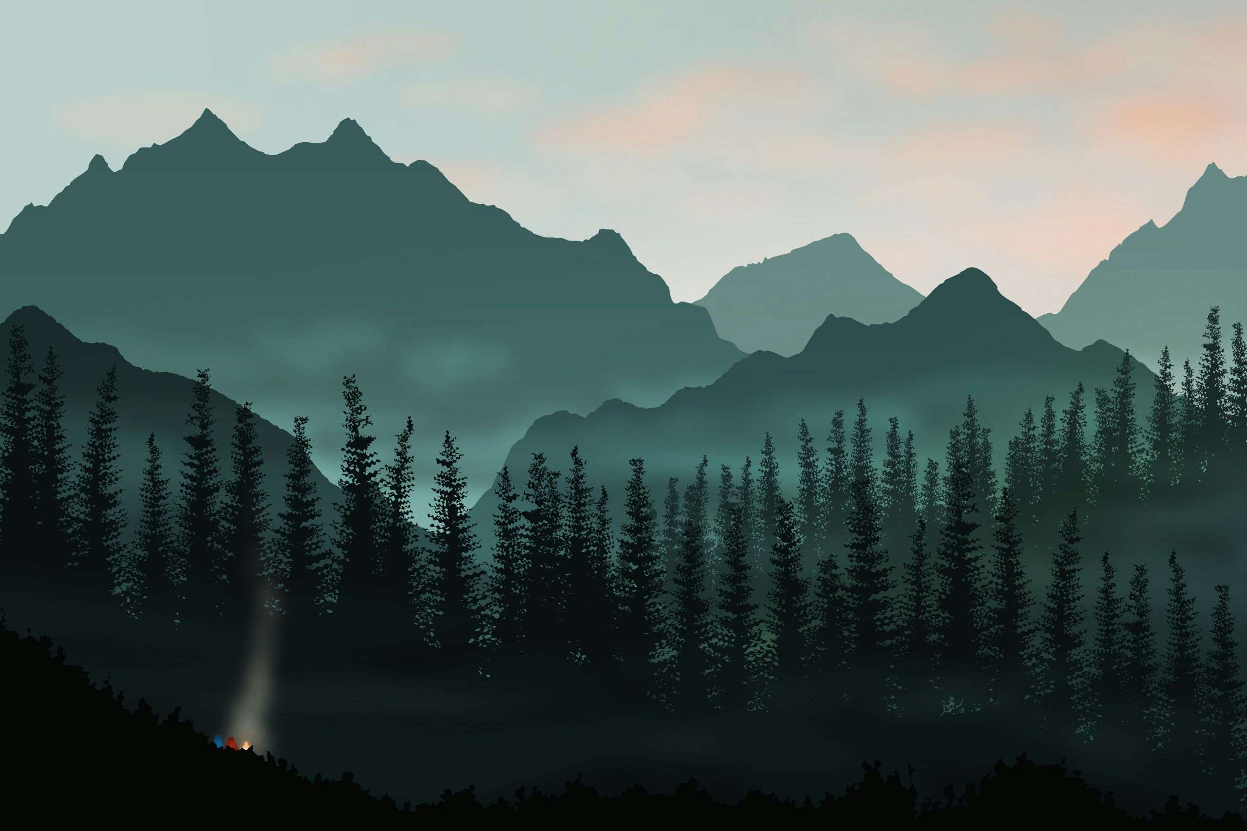 Alpine landscape illustration by Xavier Wendling