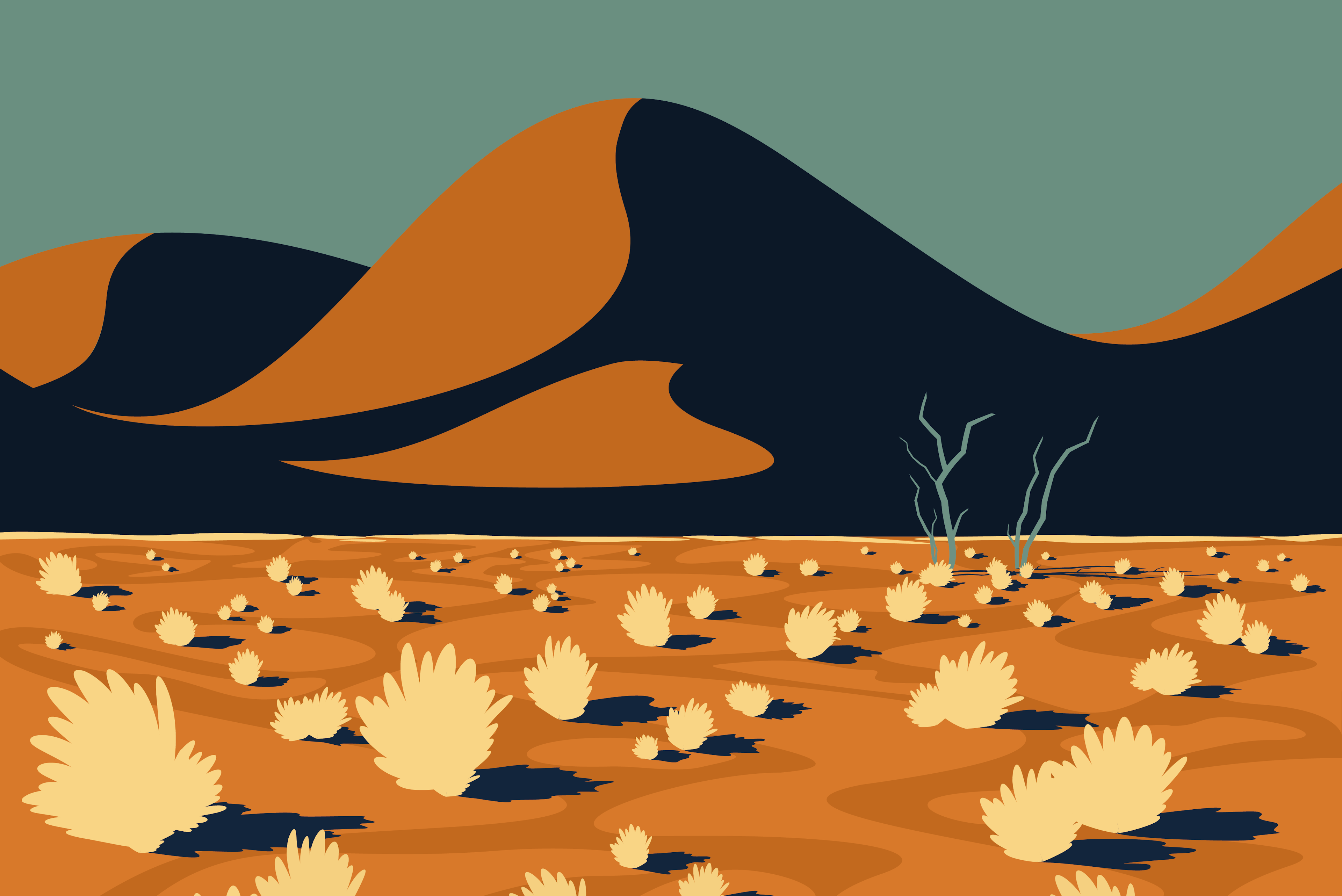 Namib desert minimalist illustration by Xavier Wendling