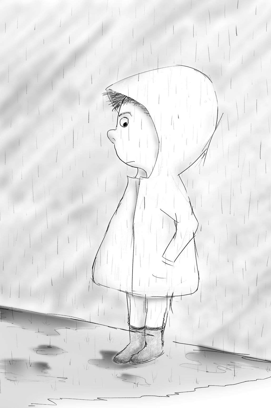 Rainy day, sunny day, boy character sketch illustration by Xavier Wendling