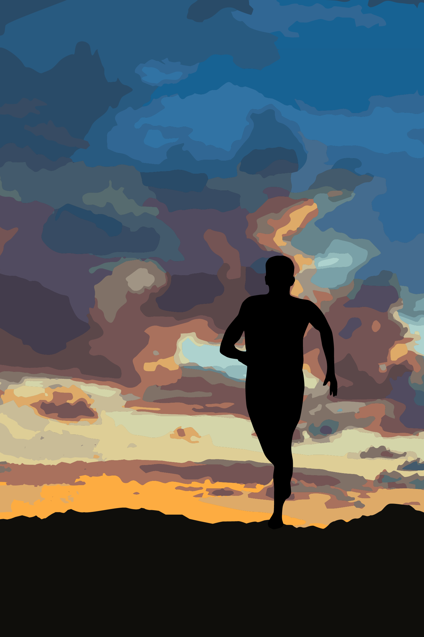 Male runner at sunset illustration by Xavier Wendling.