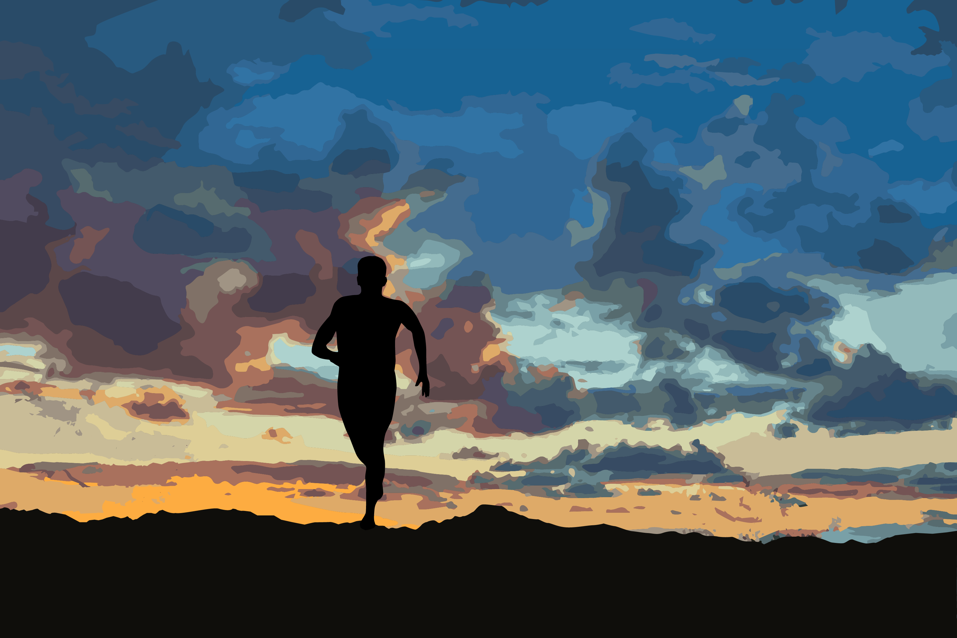 Male runner at sunset illustration by Xavier Wendling.