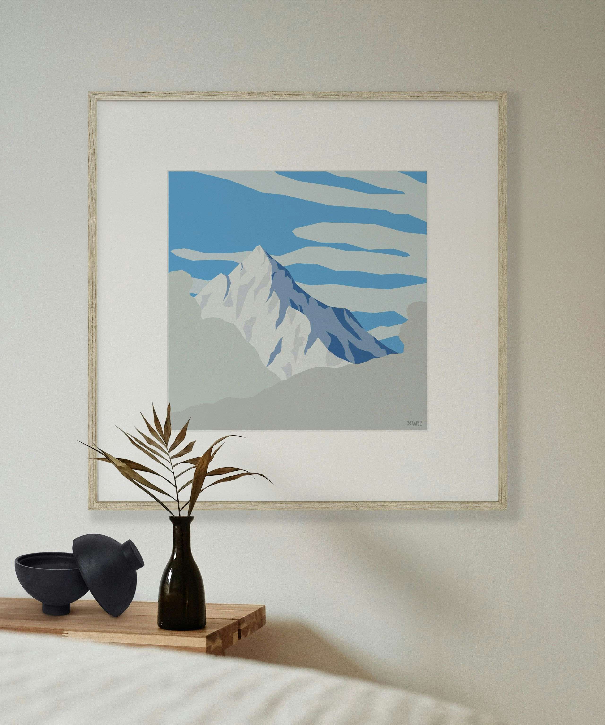 Winter views of Mont Charvin from Les Saisies. Minimalist mountain wall art by Xavier Wendling.