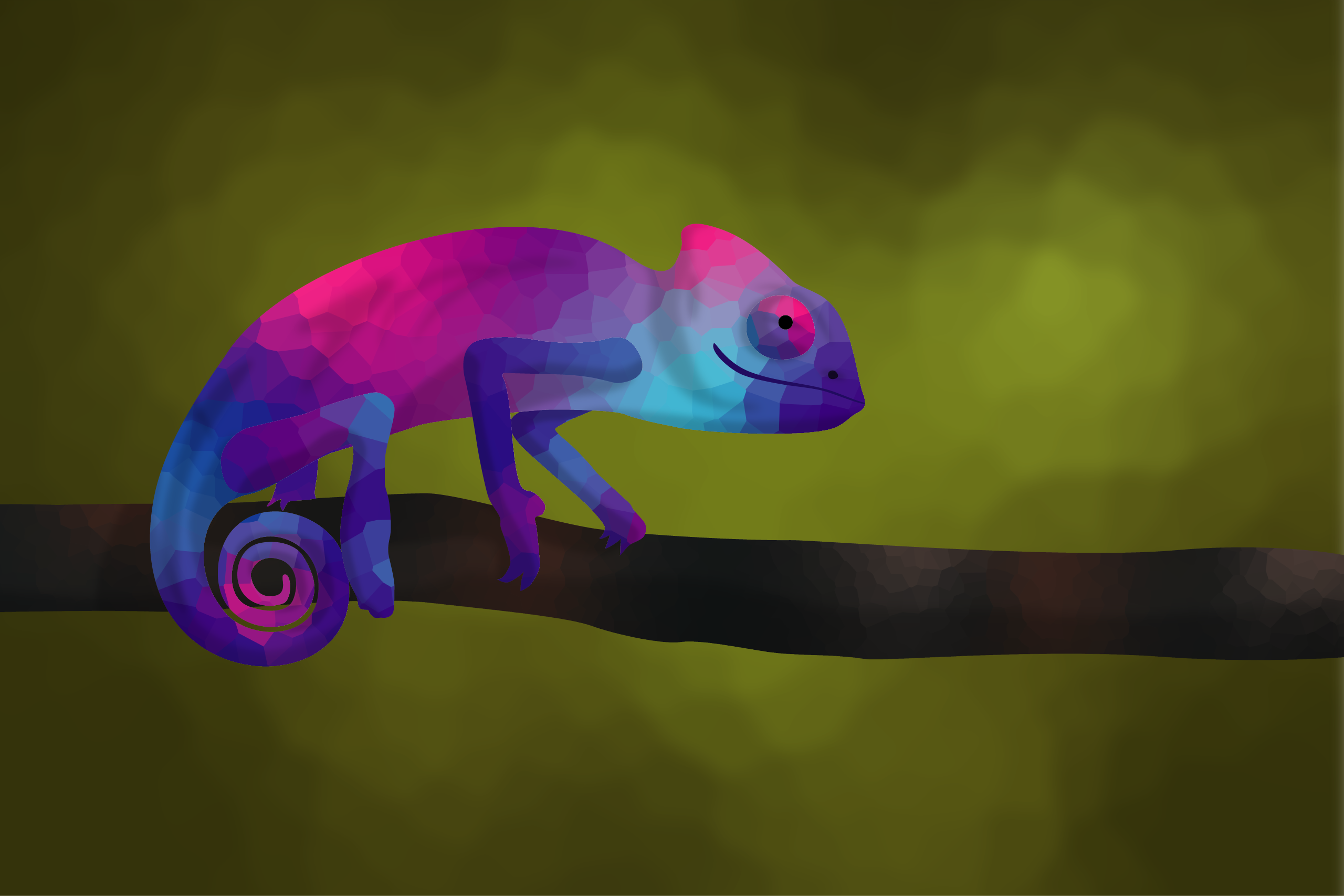 Multifaceted chameleon illustration by Xavier Wendling