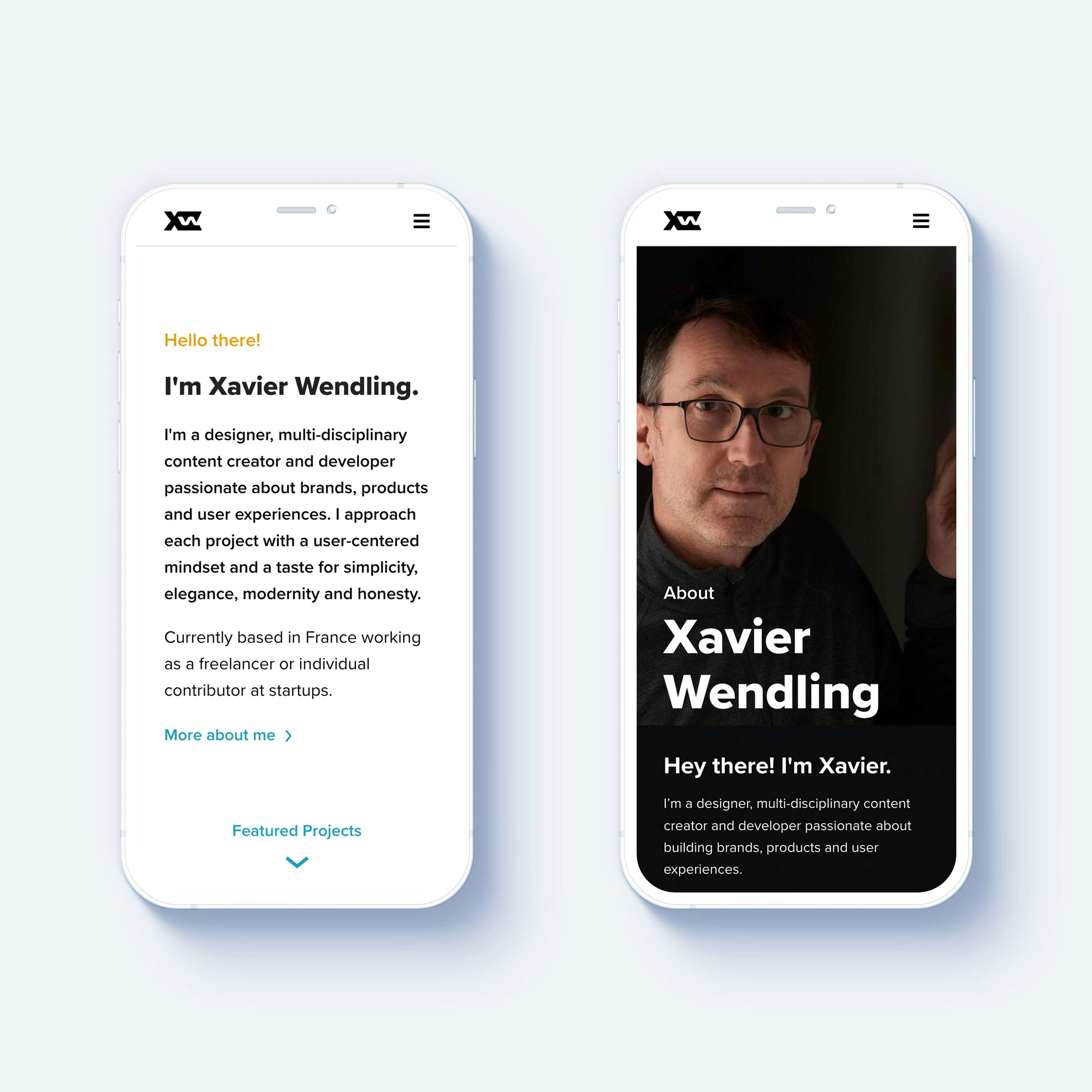 Xavier Wendling websitre. 2021 redesign. Personal brand.