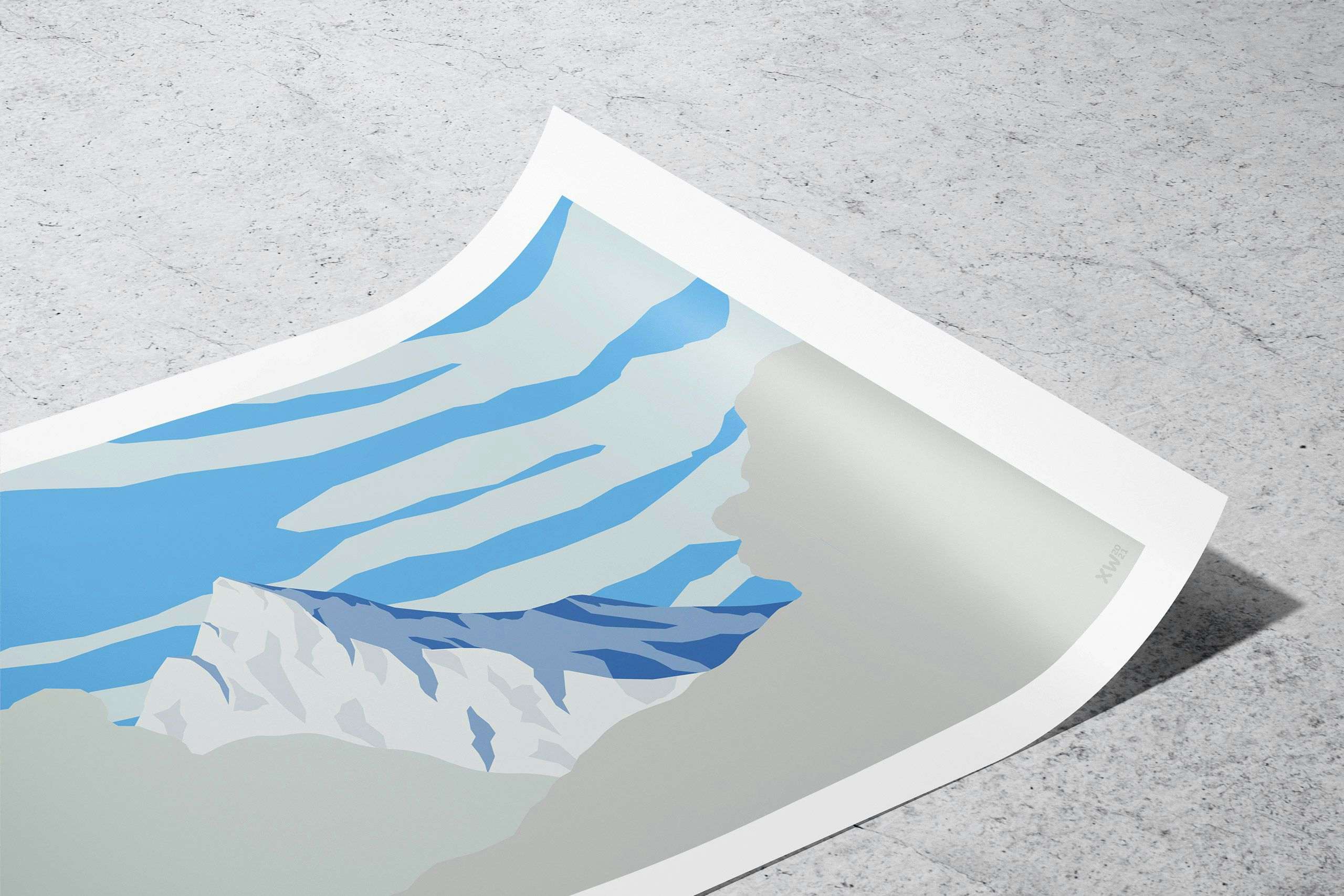Winter views of Mont Charvin from Les Saisies. Minimalist mountain art by Xavier Wendling.