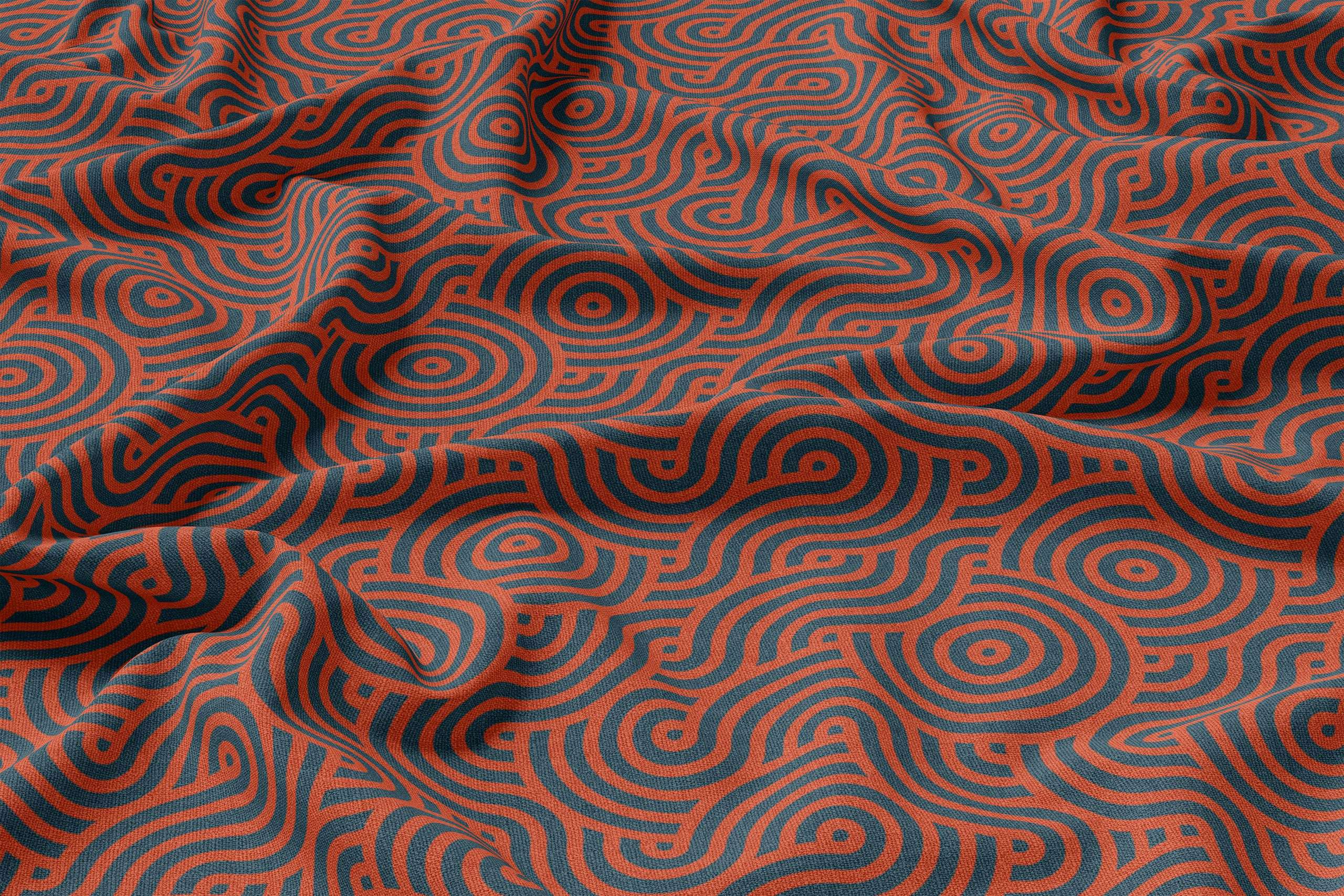 Convolutions abstract seamless pattern on cotton fabric by Xavier Wendling