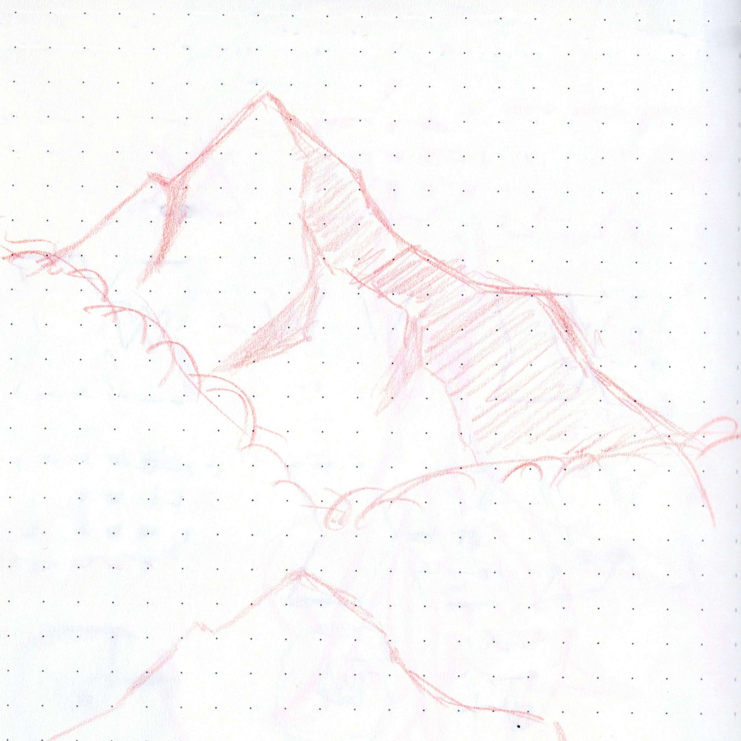 Winter views of Mont Charvin from Les Saisies. Initial paper sketch for a minimalist illustration by Xavier Wendling.